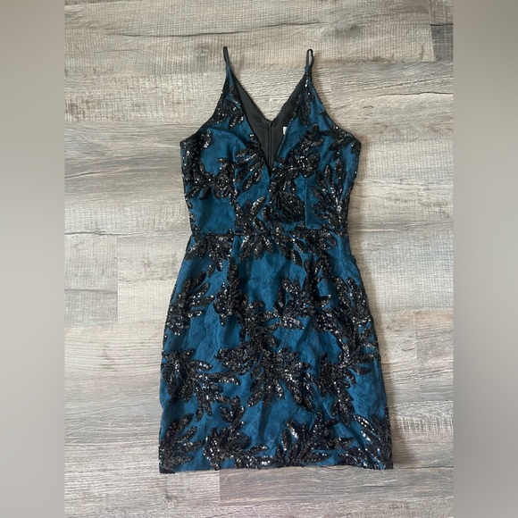 Dress the Population Teal and Black Sequin Mini Dress - Picture 2 of 6